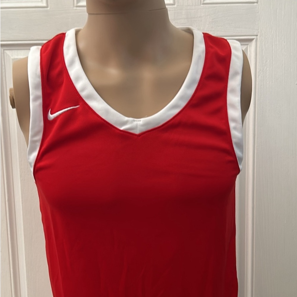 Nike Men Red and White V-Neck Jersey